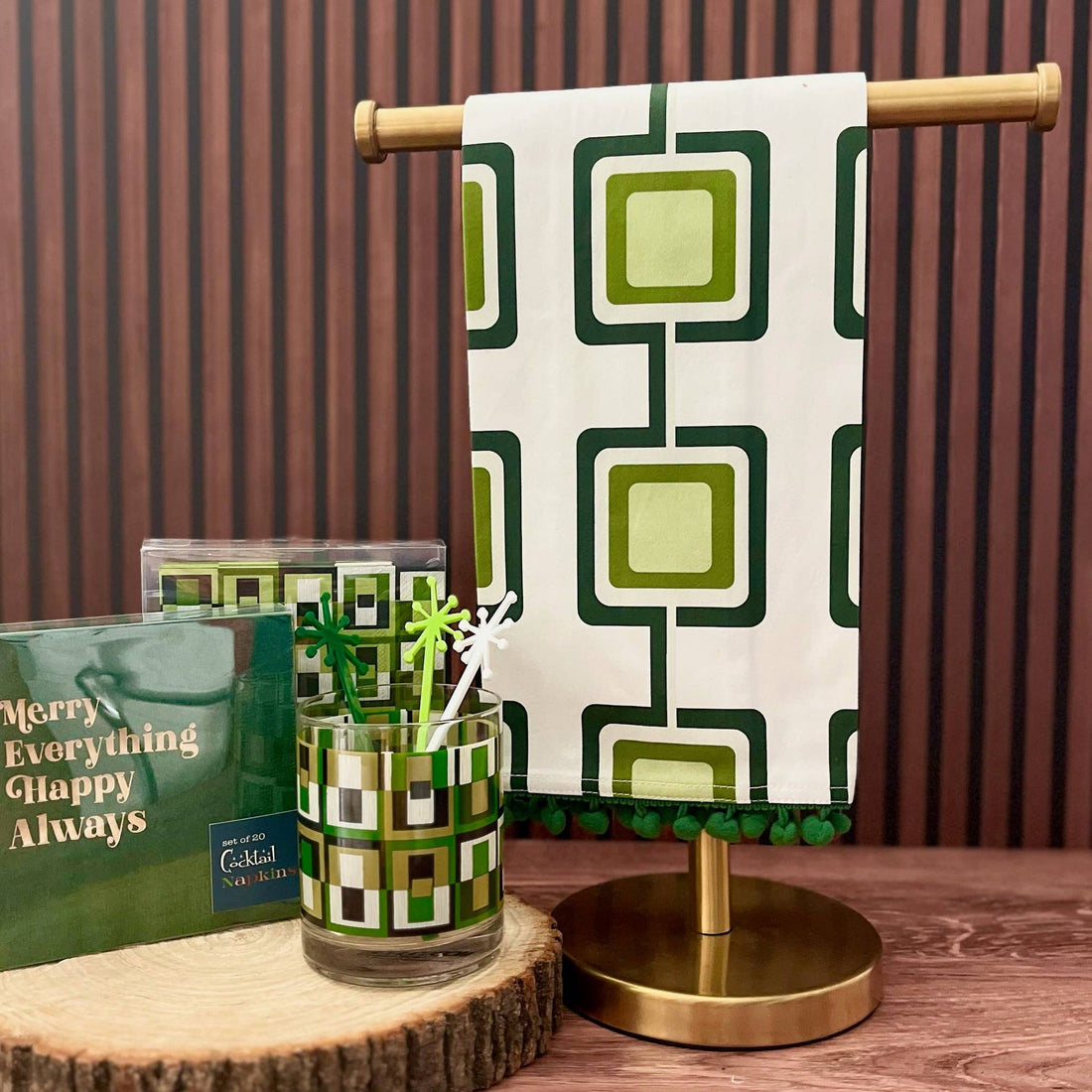 Retro Square Green Mid Century Modern Bar Kitchen Tea Towel