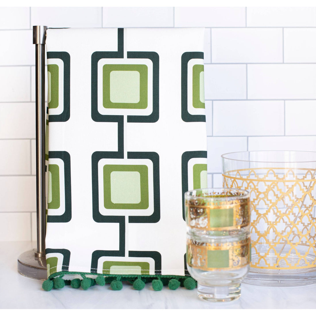 Retro Square Green Mid Century Modern Bar Kitchen Tea Towel