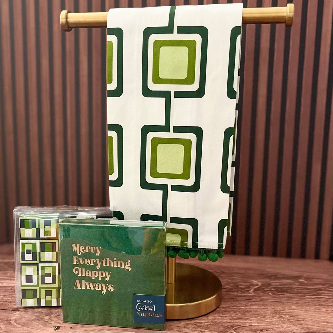 Retro Square Green Mid Century Modern Bar Kitchen Tea Towel