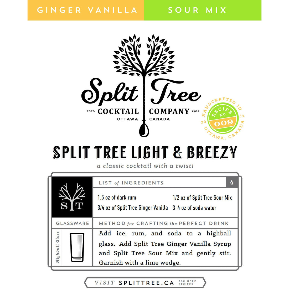 Split Tree Cocktail Co. Ginger Vanilla Cordial