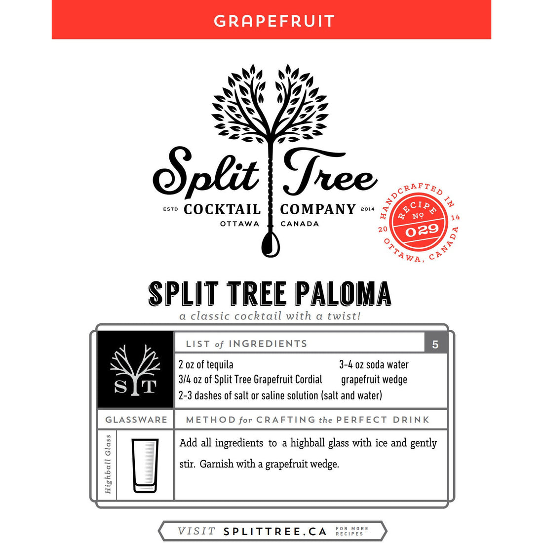 Split Tree Cocktail Co. Grapefruit Cordial