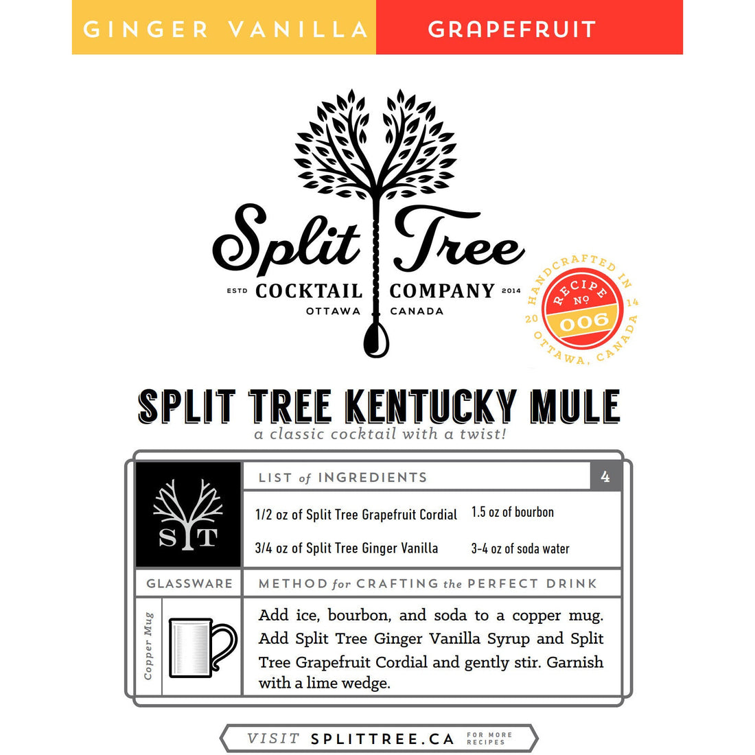 Split Tree Cocktail Co. Ginger Vanilla Cordial