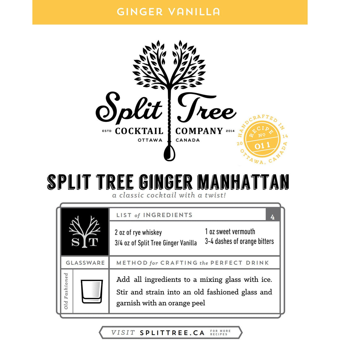 Split Tree Cocktail Co. Ginger Vanilla Cordial