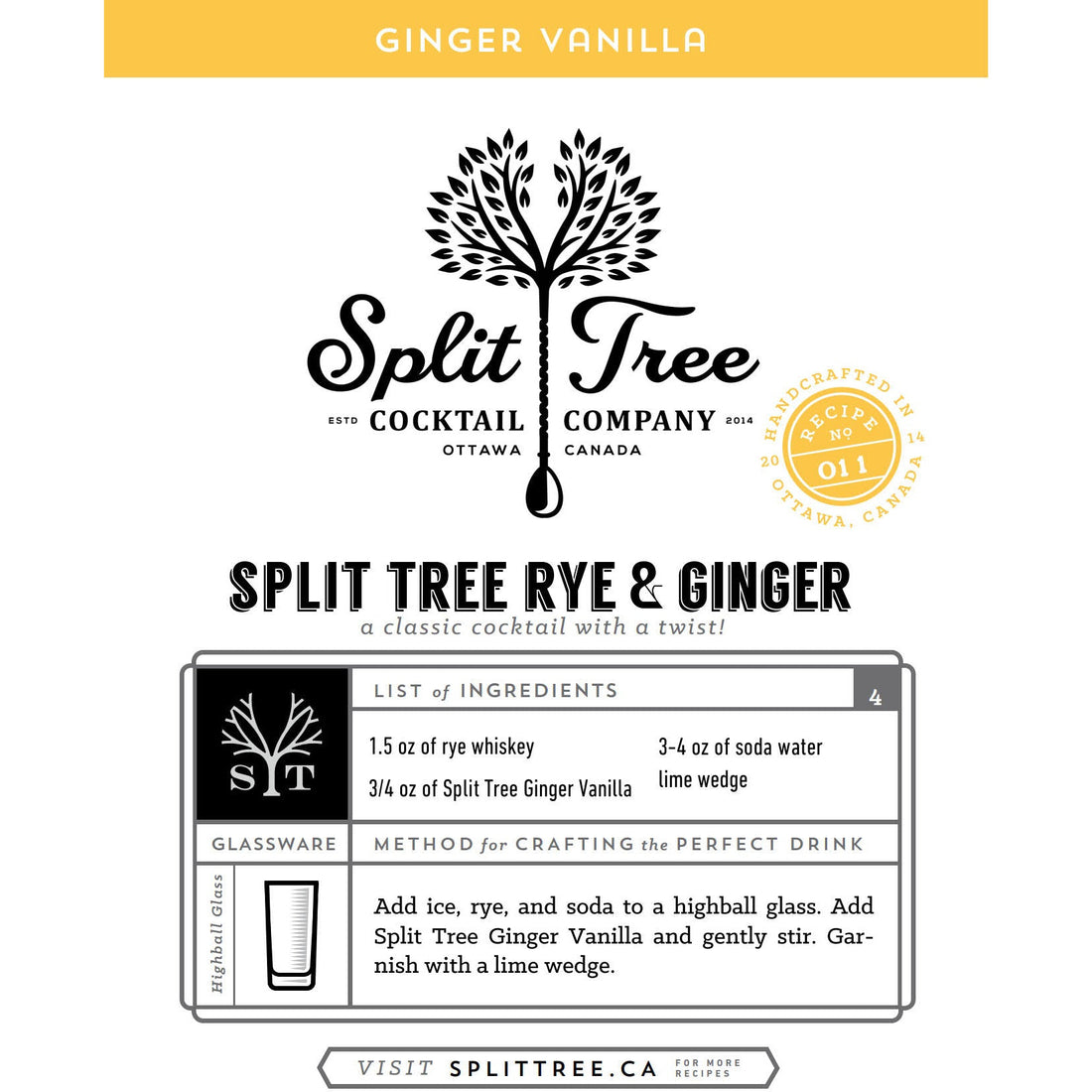 Split Tree Cocktail Co. Ginger Vanilla Cordial