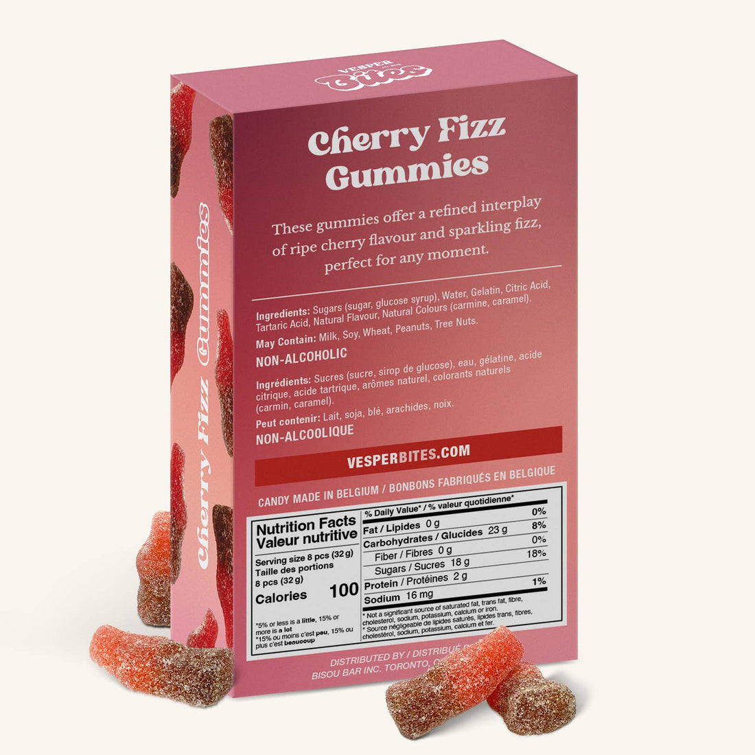 Vesper Bites - Cherry Fizz Gummies Gourmet Candy (Alcohol-Free!)