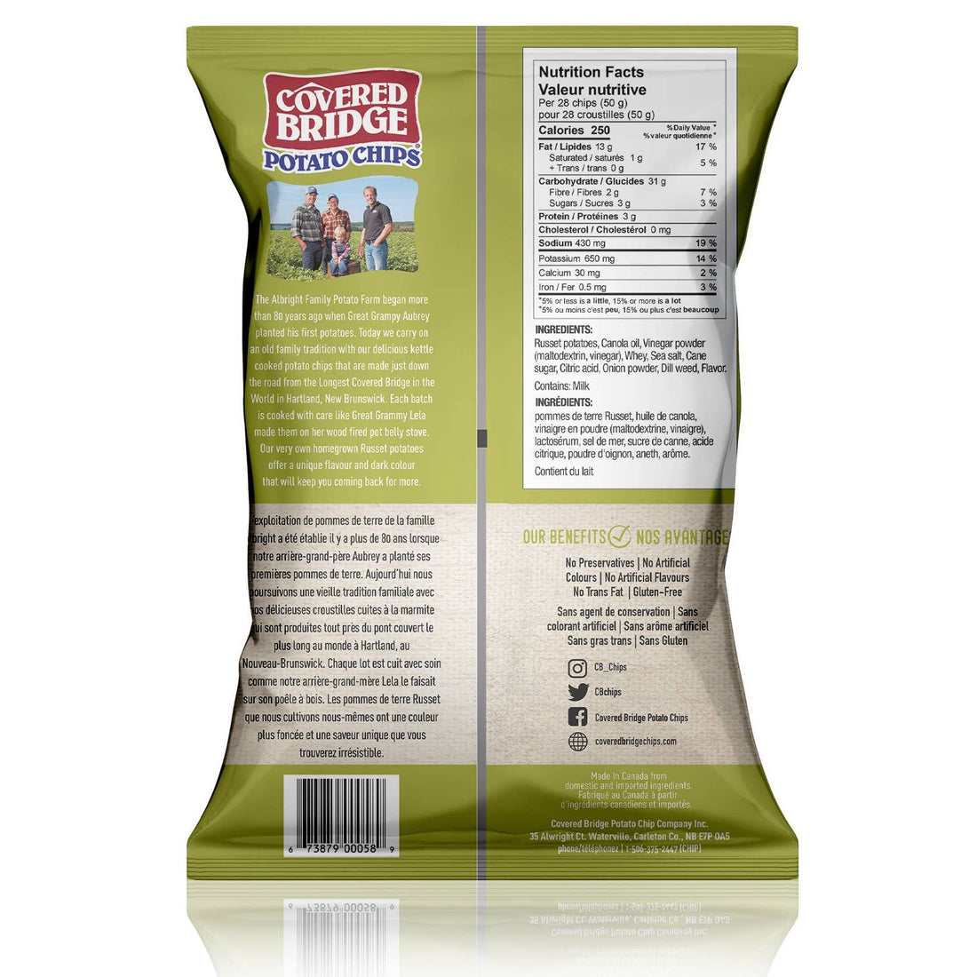 Covered Bridge Creamy Dill Chips - Large Bag 170g