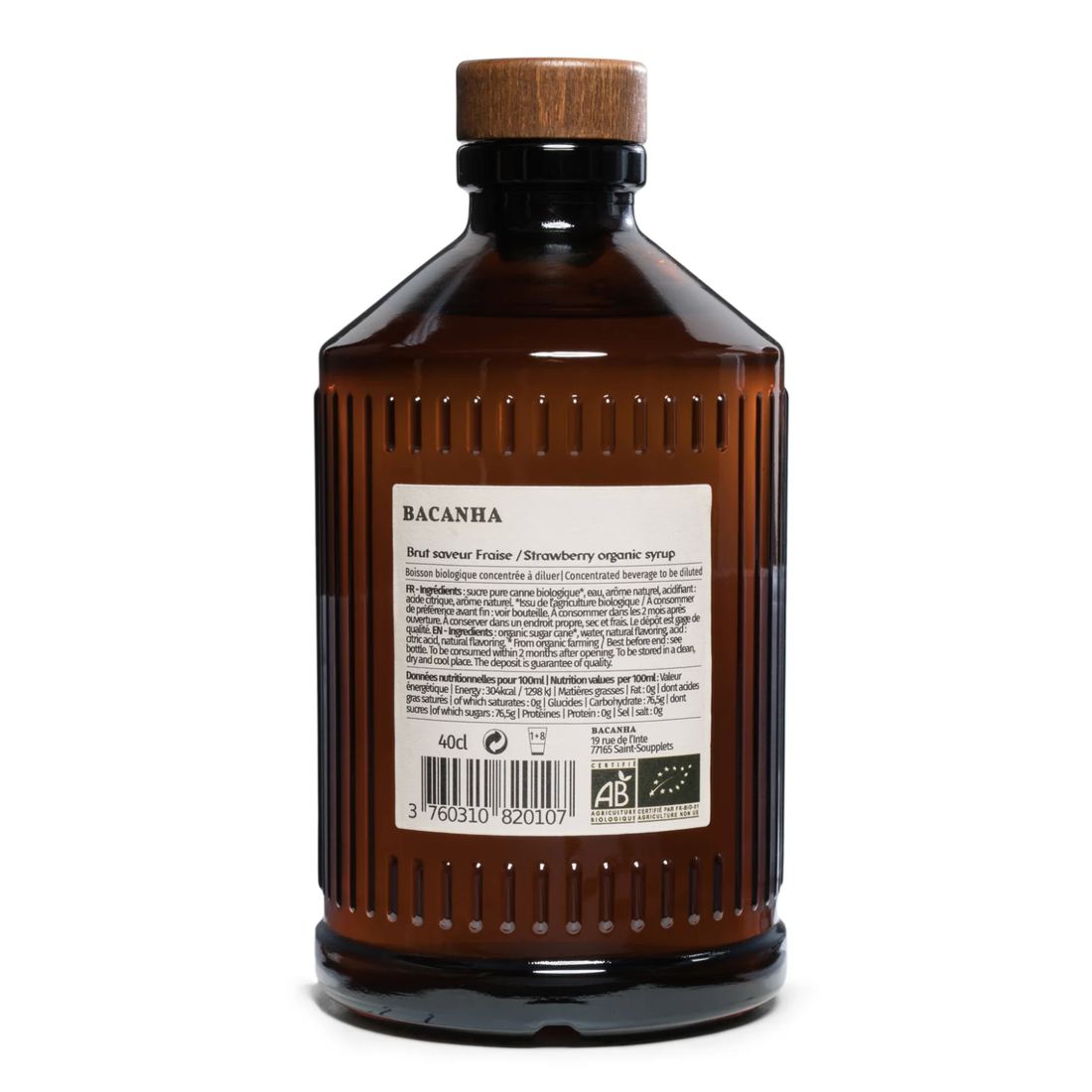 Bacanha Maison Familiale Raw Fraise Syrup - Organic - 400ml - 13,5 fl. oz.