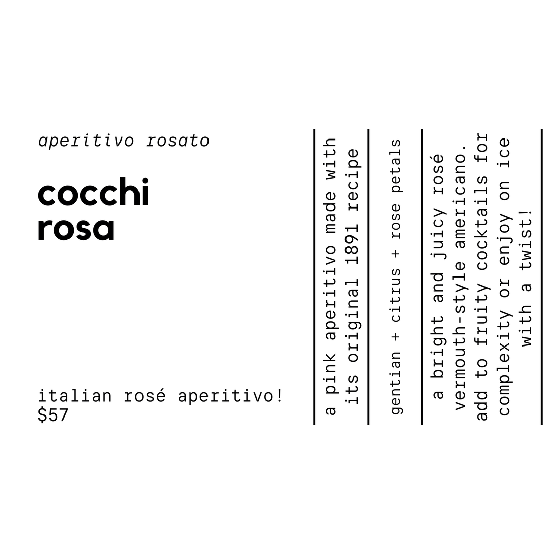 Cocchi Rosa aperitivo product description on a white background