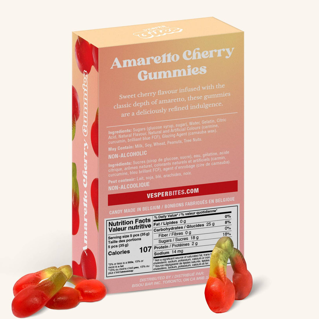 Vesper Bites - Amaretto Cherry Gummies Gourmet Candy (Alcohol-Free!)