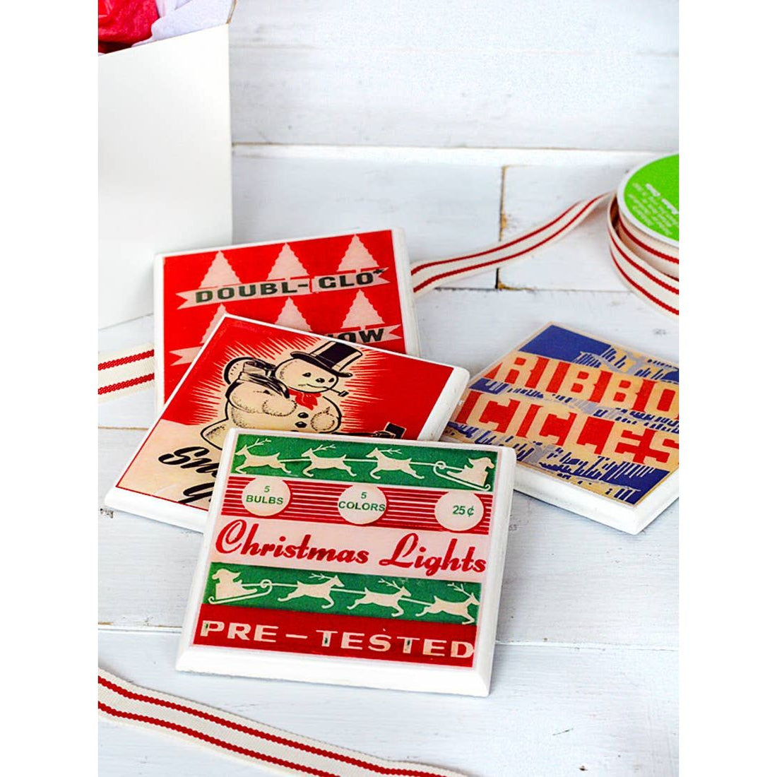 Vintage Christmas Drink Coaster Set