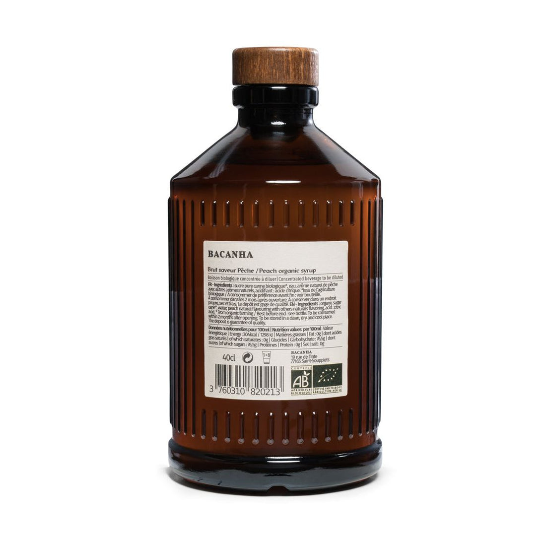 Bacanha Maison Familiale Raw Peach Syrup - Organic - 400ml - 13,5 fl. oz.