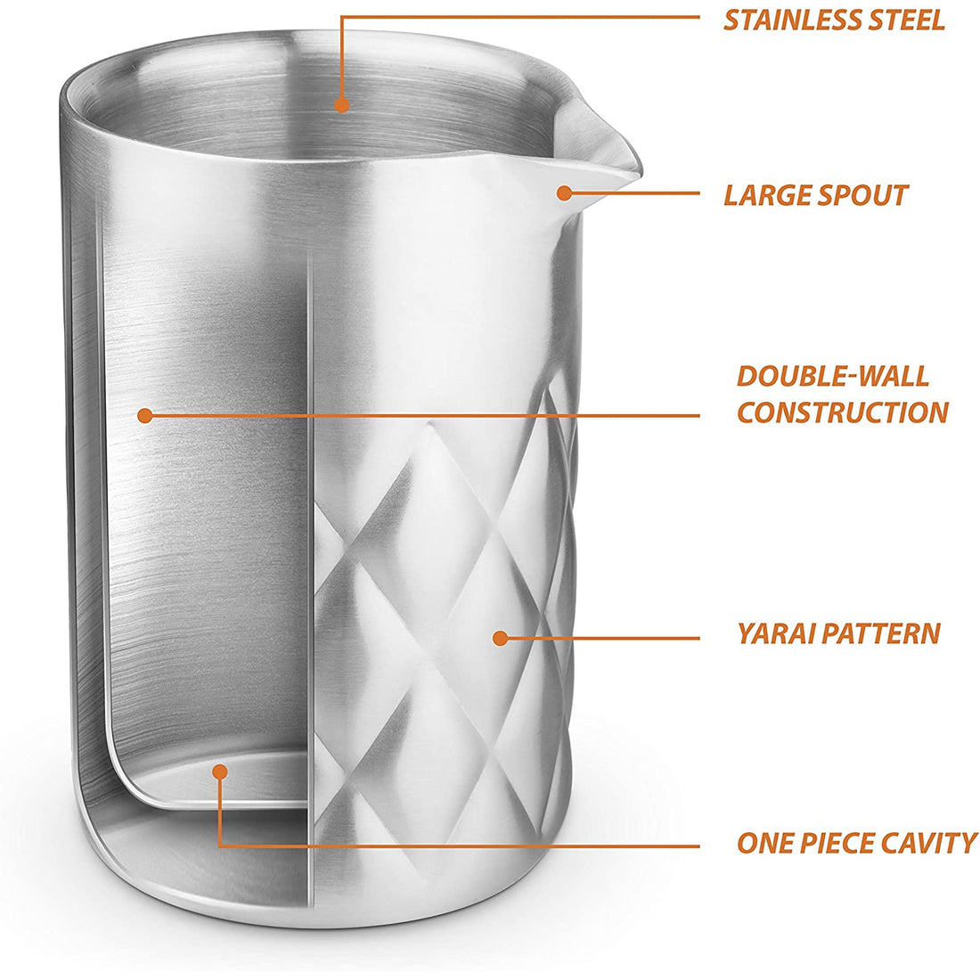 540ml Double-Wall Stainless Steel Yarai Cocktail Mixing Glass